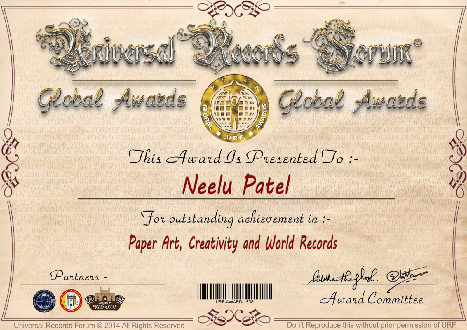 Award or press feature — URF-AWARD-1538